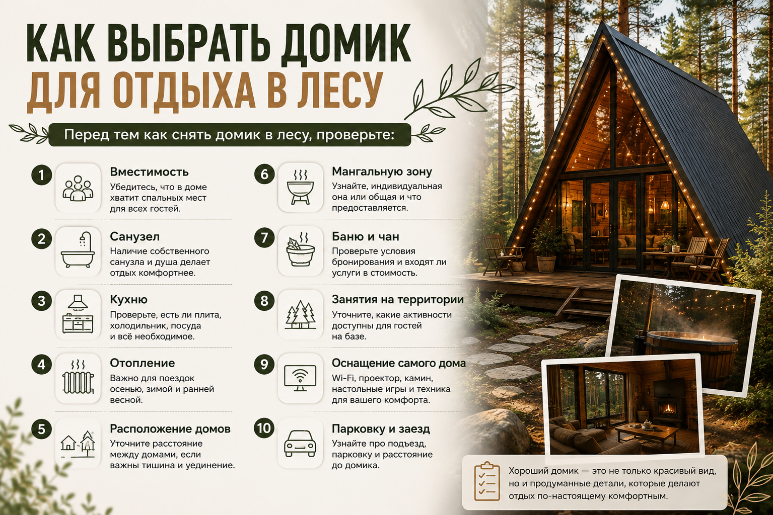 как выбрать домик для отдыха в лесу